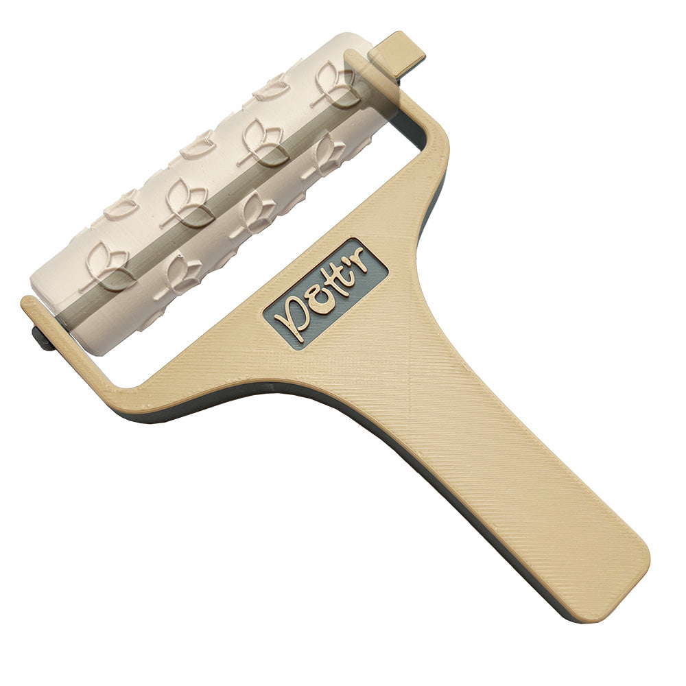 100mm patterned roller for creating textures on pottery surfaces.