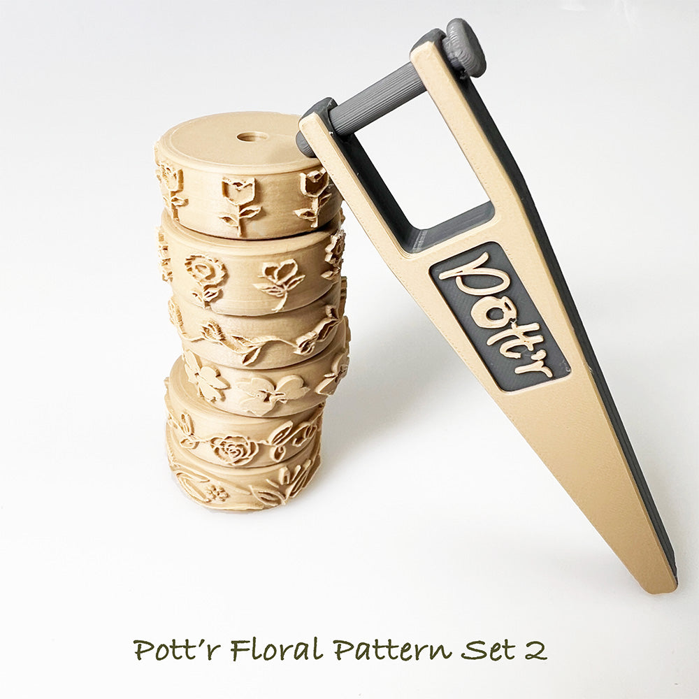 6 x Potter’s 12mm x 25mm Border Roller Stamps for Banding on Wheel Thrown Clay Pottery Vessels – Handle included.