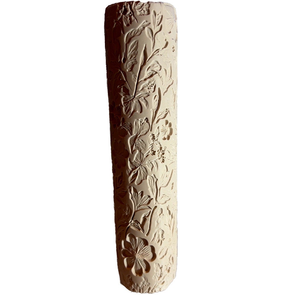 225mm LARGE Flora Meadow2 Clay Pottery Texture Roller - Multi Level Depth And Repeatable Pattern