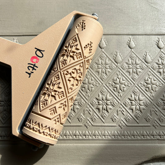 135mm Cross Stitch Effect Clay Pottery Texture Roller - Repeatable Pattern