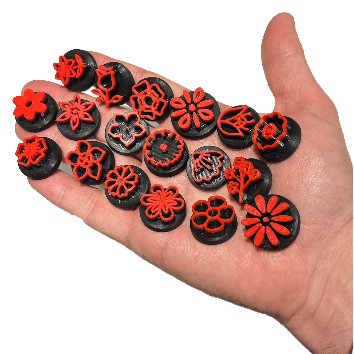 3D Printing Set of 18 Serifina 25mm Floral Stamps for pottry artist