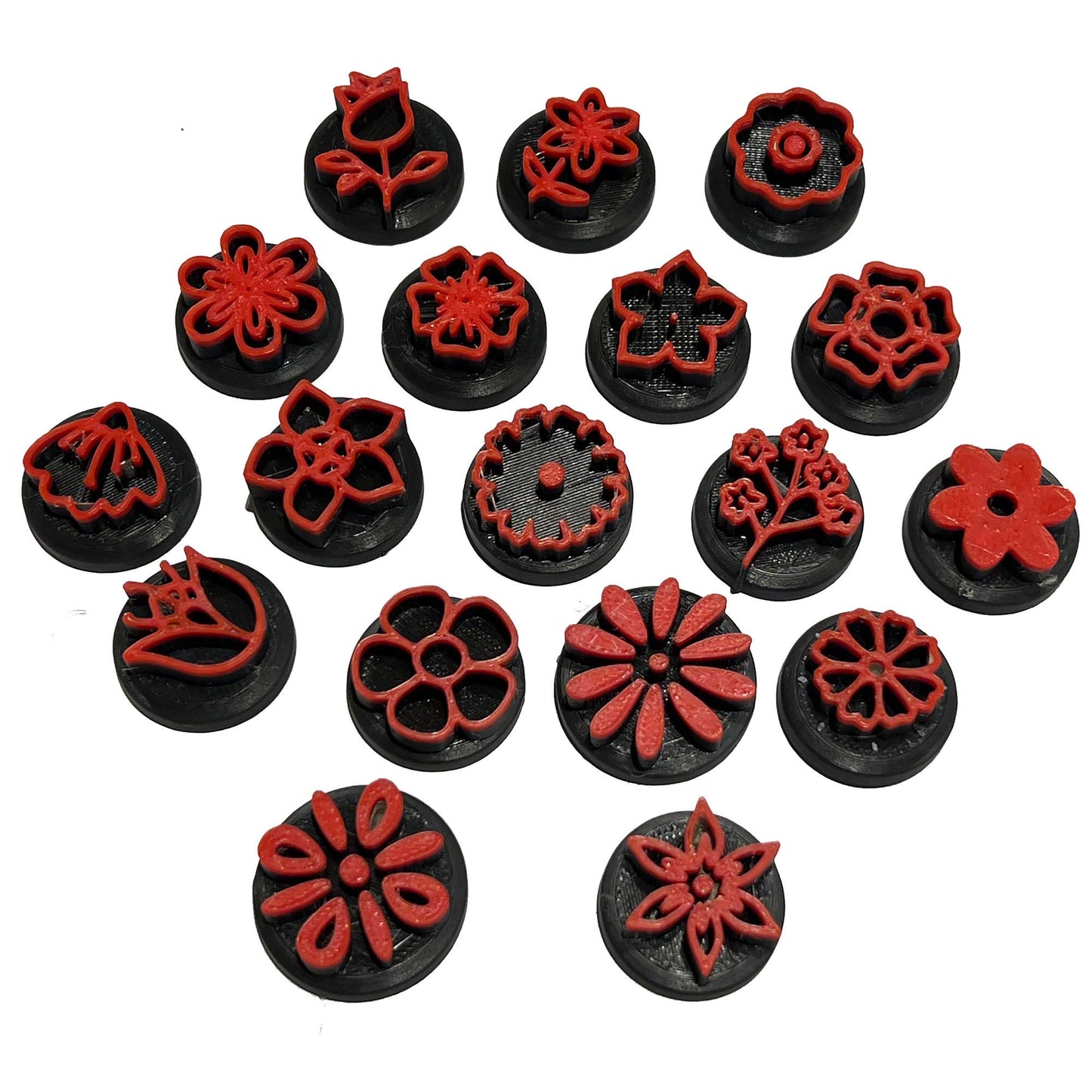 3D Printing Set of 18 Serifina 25mm Floral cake Stamps for pottry artist