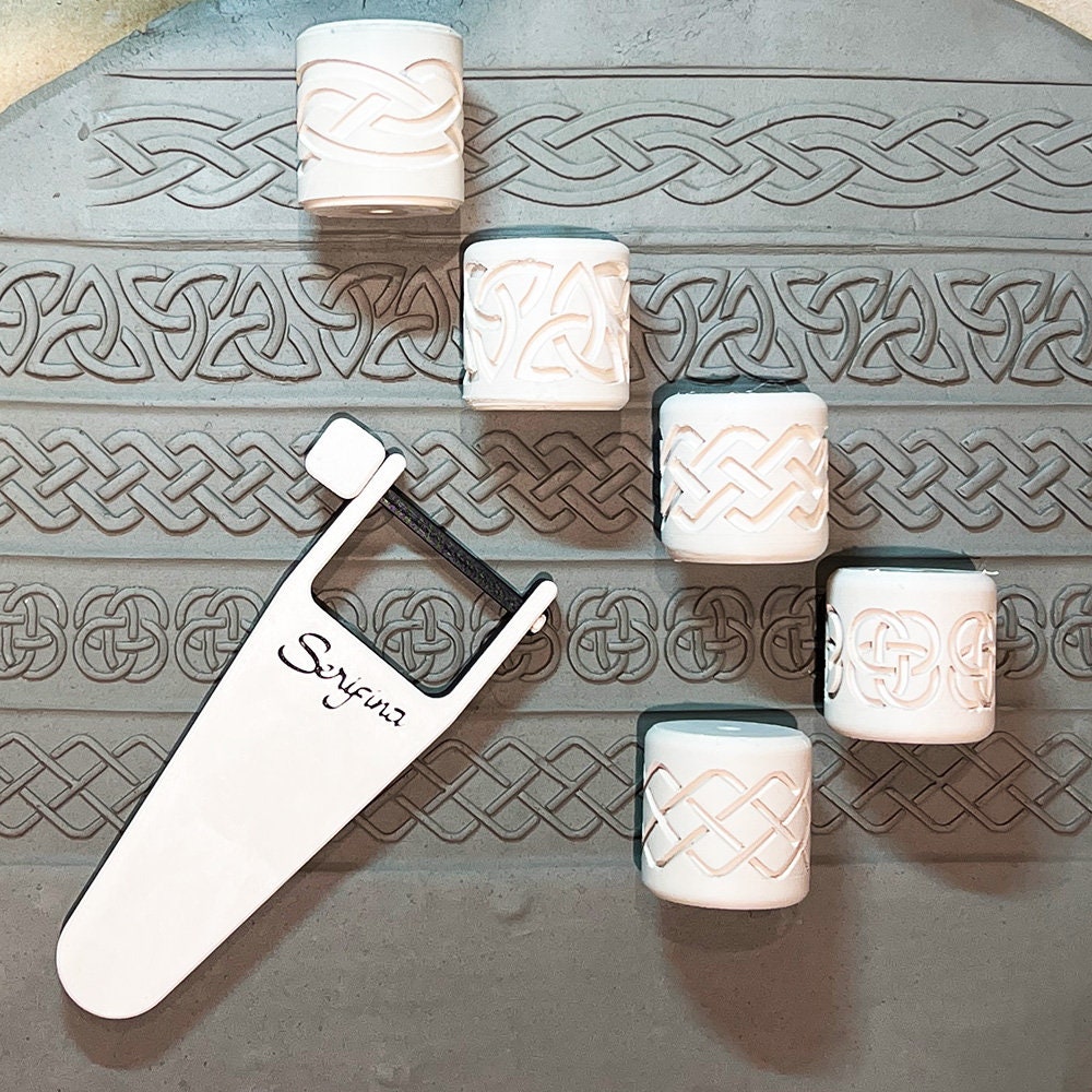 Gift set of 5 clay rollers, each with a 35mm pattern, designed for adding texture to pottery.