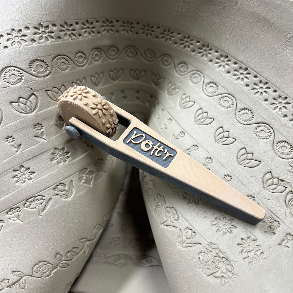 6 or 12 x POTT'R Floral Pattern Rollers 12mmx25mm for Banding on Wheel Thrown Clay Pottery Vessels