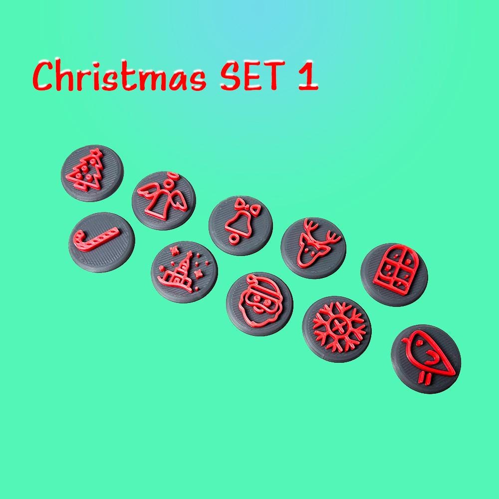 Set of 10 Serifina 25mm floral stamps for pottery.