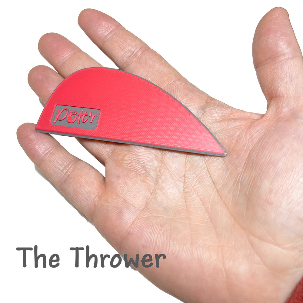 Thrower’s rib pottery tool labeled for shaping and smoothing ceramic surfaces, with ergonomic design