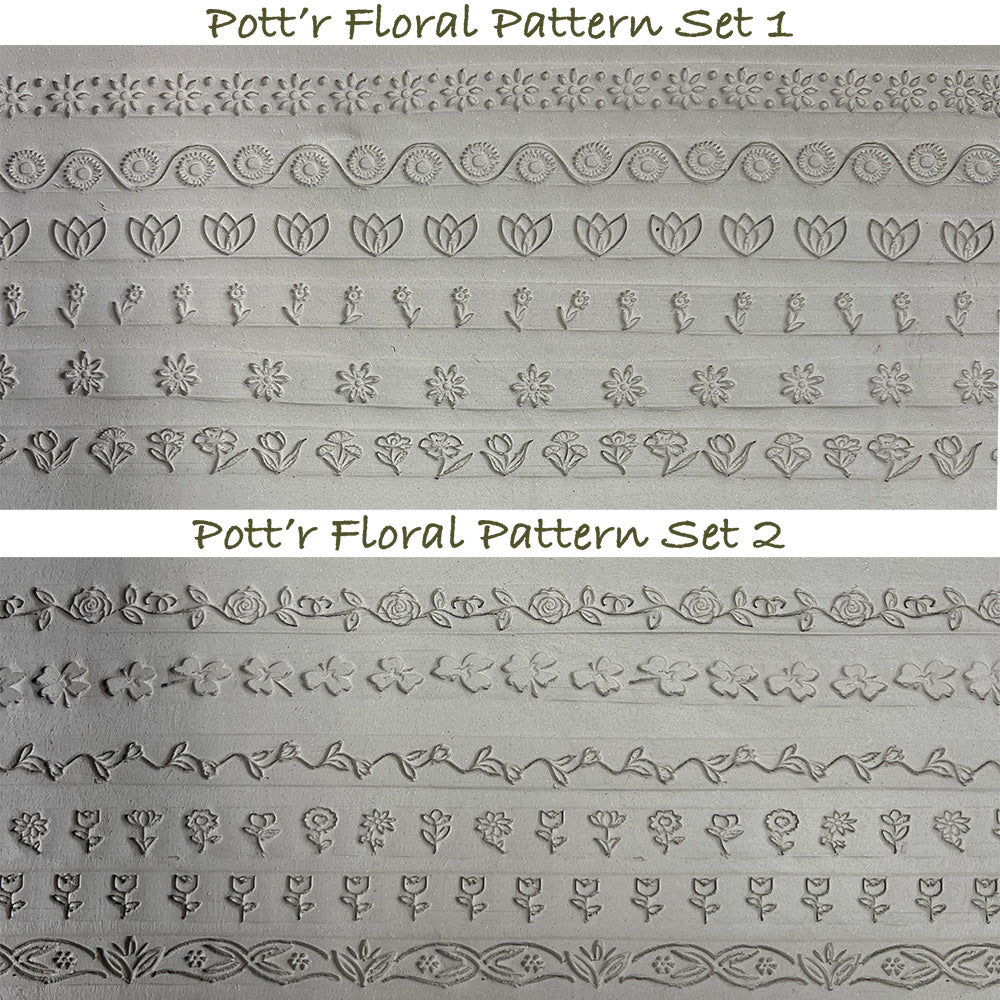 6 or 12 x POTT'R Floral Pattern Rollers 12mmx25mm for Banding on Wheel Thrown Clay Pottery Vessels