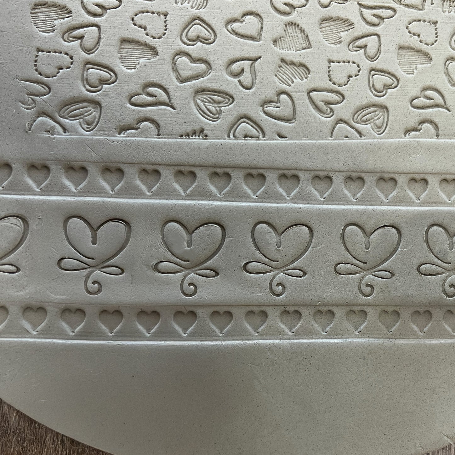 4 Piece Heart Themed Texture Rollers and Stamp Set including handles