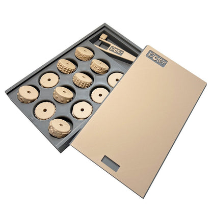 6 x Potter’s 12mm x 25mm Border Roller Stamps for Banding on Wheel Thrown Clay Pottery Vessels – Handle included.