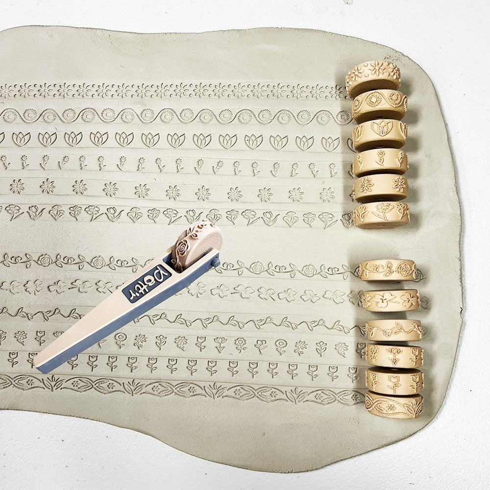 6 or 12 x POTT'R Floral Pattern Rollers 12mmx25mm for Banding on Wheel Thrown Clay Pottery Vessels